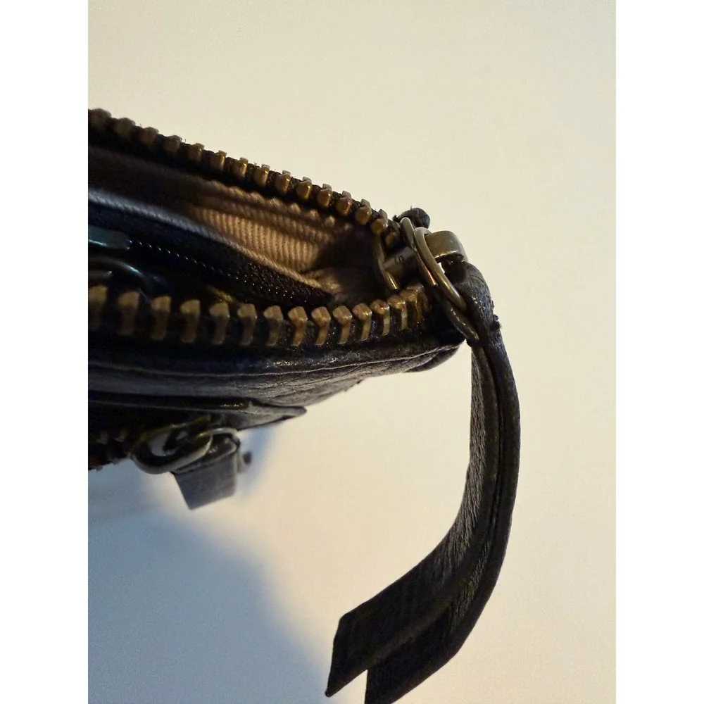 Anthropologie Day & Mood Soft Leather Wristlet Clutch Solid Black Zipper Pockets